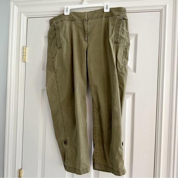 Eileen Fisher Olive Green High Waist cropped Capri Large Utility Pants Spring - Picture 1 of 12
